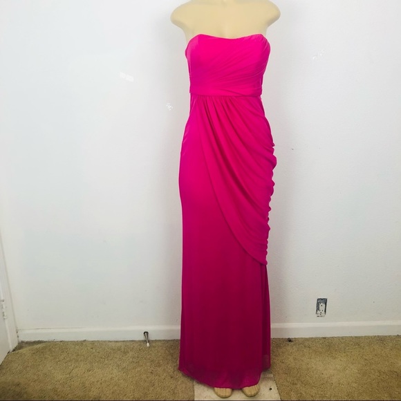 DAVID’S BRIDAL Extra Long Strapless Mesh Dress with Side Draping Fuchsia… - Picture 4 of 7